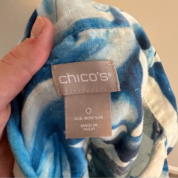 Chico’s Blue White Linen Printed Tunic Top Small - Picture 11 of 11
